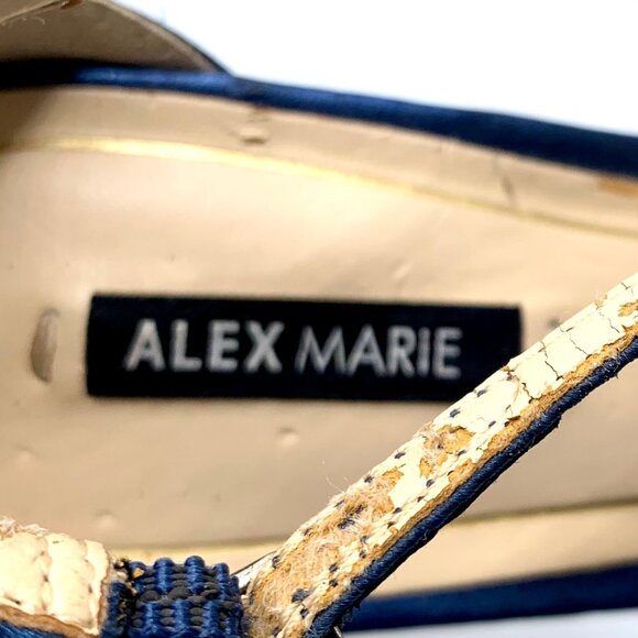 Alex Marie T-Strap Beaded Peep-Toe Dressy Heels Black Tie Fabric 7.5 Navy Blue - Picture 14 of 14